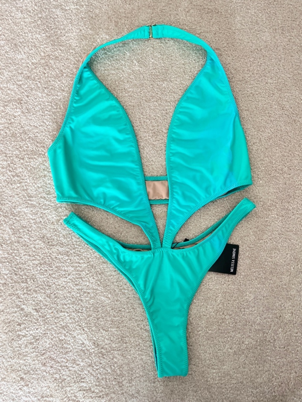 Melissa Simone Luna One-Piece High-Cut Cut-Out Swimsuit in Aqua/Turquoise 90’s